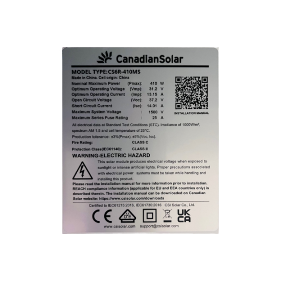 Сонячна панель Canadian Solar HiKu6 Mono PERC CS6R-410MS, 410Вт - Зображення 3